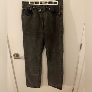 Black Crossover Button Jeans